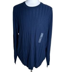 Alfani Merino Men Wool Blend Navy Blue Crew Neck Sweater Size XXL - NWT